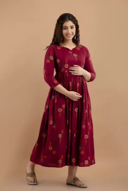 Women Fit and Flare Maroon Dress