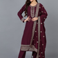 Women Floral Embroidered Sequinned Kurta With Trousers & Dupatta