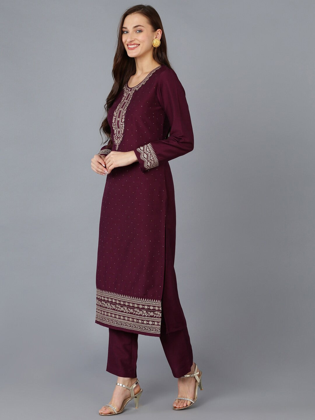 Women Floral Embroidered Sequinned Kurta With Trousers & Dupatta