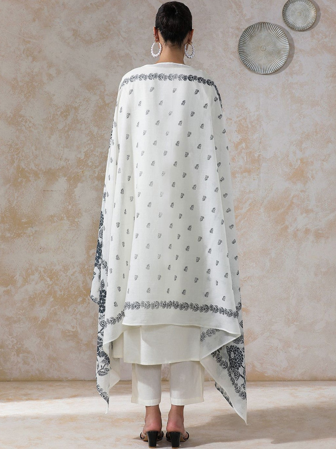 Women Floral Printed Pleated Sequinned Pure Cotton Kurta with Trousers & With Dupatta