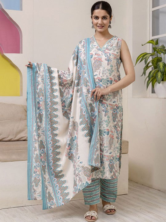 Women Floral Printed Regular Kurta with Trousers & With Dupatta