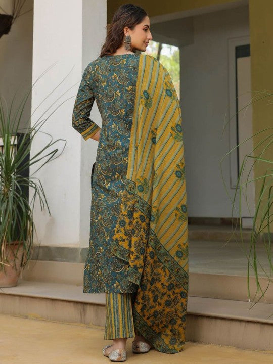 Women Floral Printed Regular Kurta with Trousers & With Dupatta