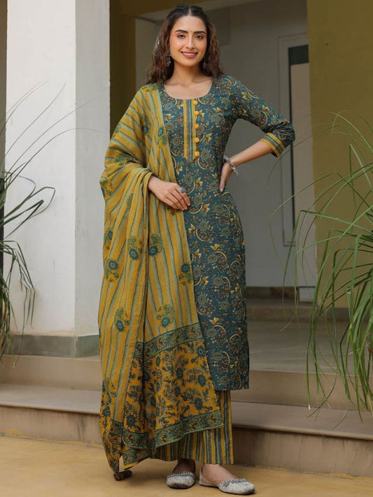 Women Floral Printed Regular Kurta with Trousers & With Dupatta