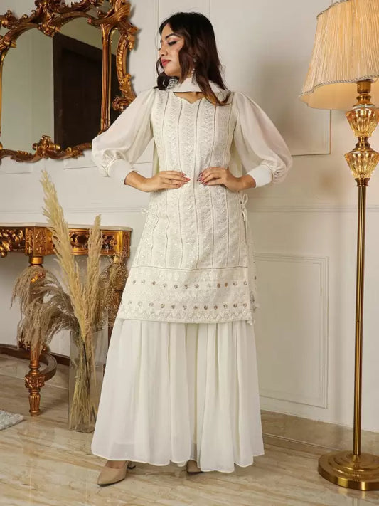 Women Georgette Kurta Sharara Set