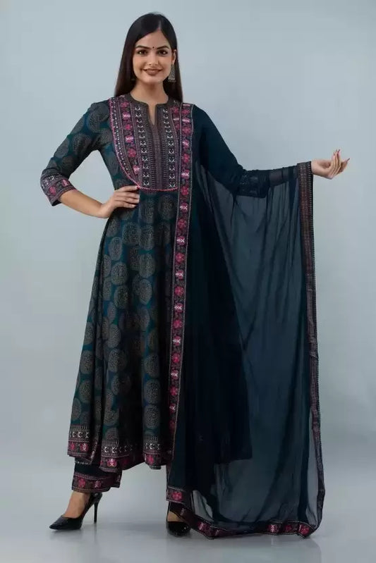 Women Gown and Dupatta Set Viscose Rayon