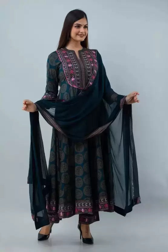 Women Gown and Dupatta Set Viscose Rayon