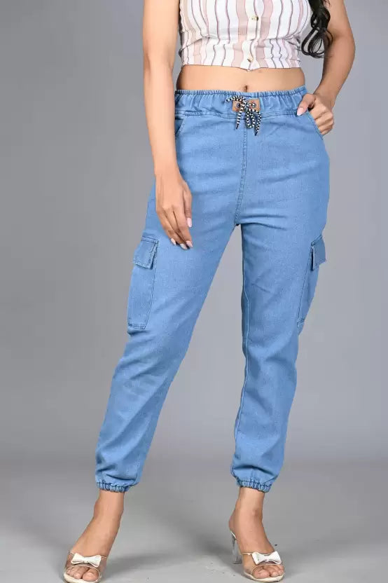 Women Jogger Fit Mid Rise Light Blue Jeans