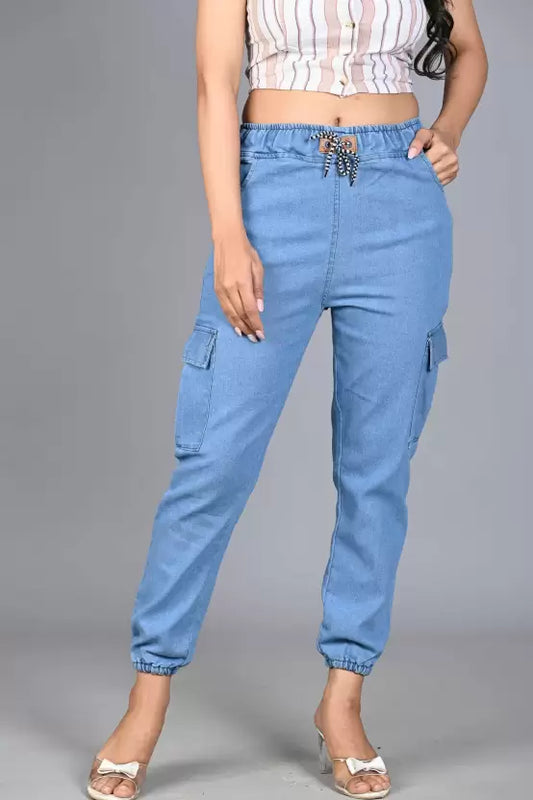 Women Jogger Fit Mid Rise Light Blue Jeans