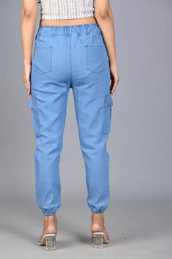 Women Jogger Fit Mid Rise Light Blue Jeans