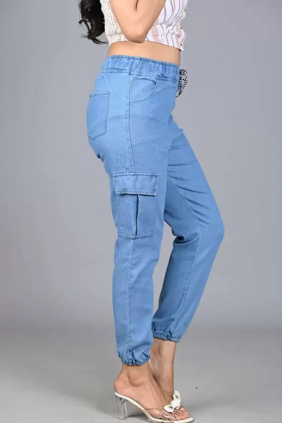 Women Jogger Fit Mid Rise Light Blue Jeans