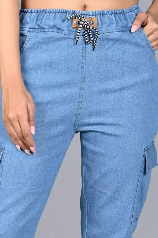 Women Jogger Fit Mid Rise Light Blue Jeans