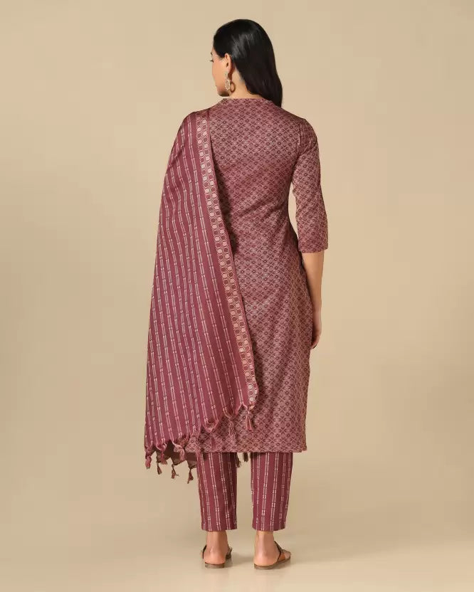 Women Khadi Cotton Kurta Pant Dupatta Set