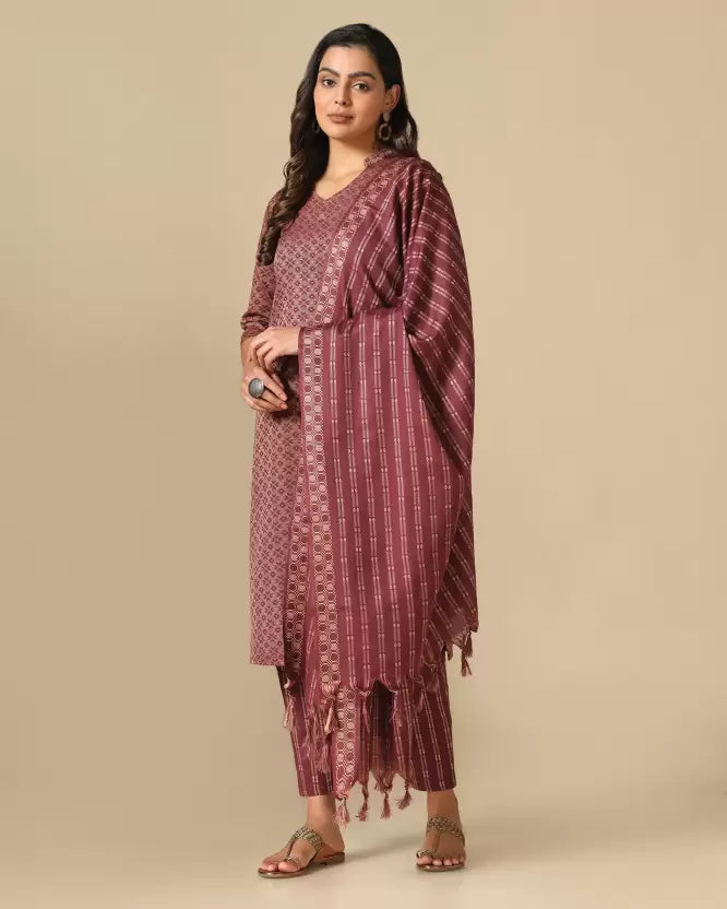 Women Khadi Cotton Kurta Pant Dupatta Set