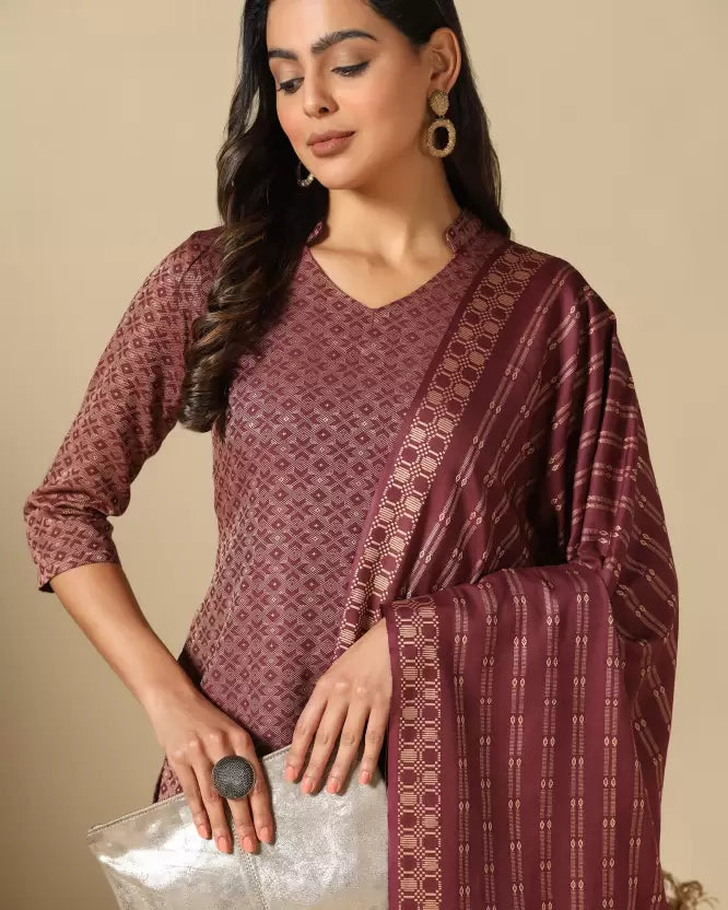 Women Khadi Cotton Kurta Pant Dupatta Set