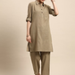 Women Khaki Solid Straight Kurta with Trousers