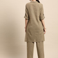 Women Khaki Solid Straight Kurta with Trousers