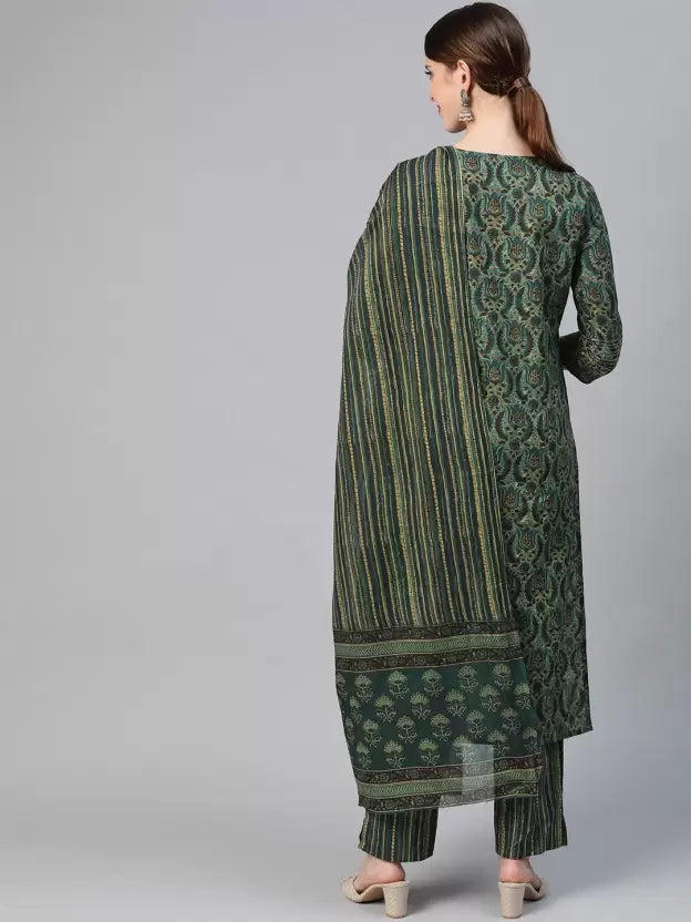 Women Kurta, Pant And Dupatta Set Cotton Blend