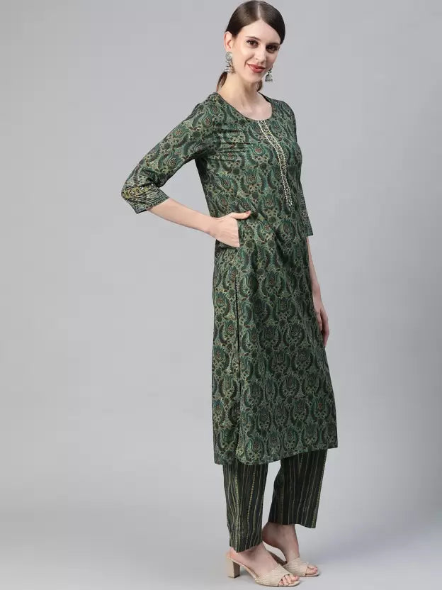 Women Kurta, Pant And Dupatta Set Cotton Blend