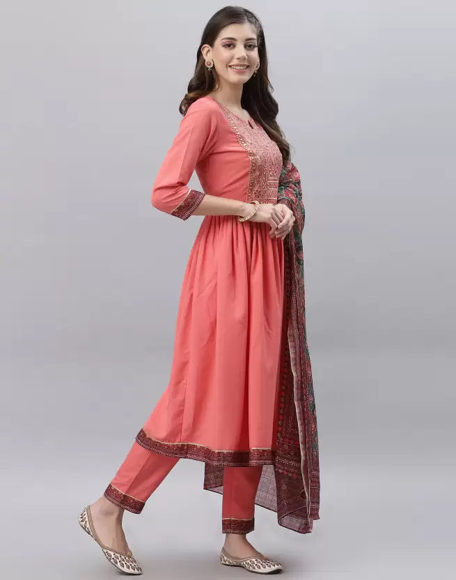 Women Kurta Pant And Dupatta Set Cotton Rayon