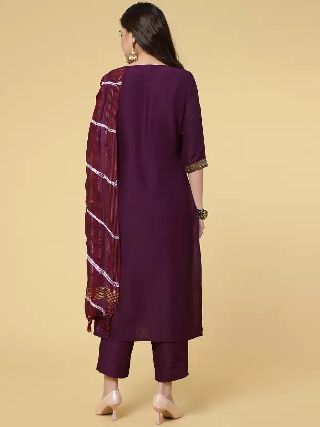 Women Kurta Pant And Dupatta Set Polyester