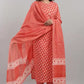 Women Red Kurta Pant And Dupatta Set Pure Cotton