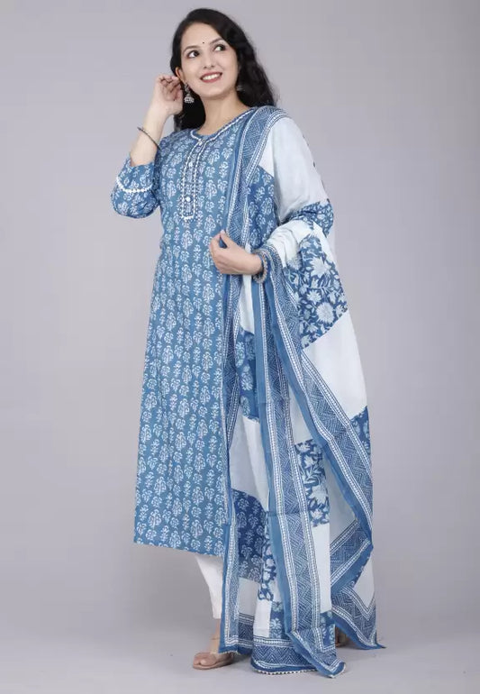 Women Kurta Pant And Dupatta Set Pure Cotton