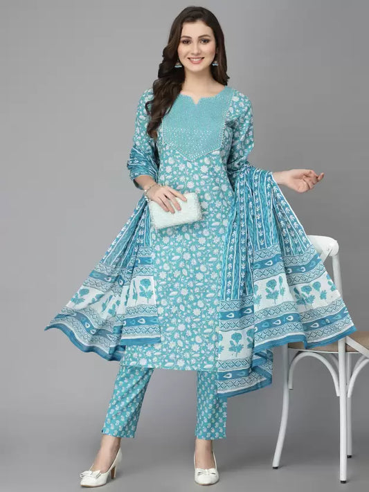 Women Kurta Pant And Dupatta Set Pure Cotton