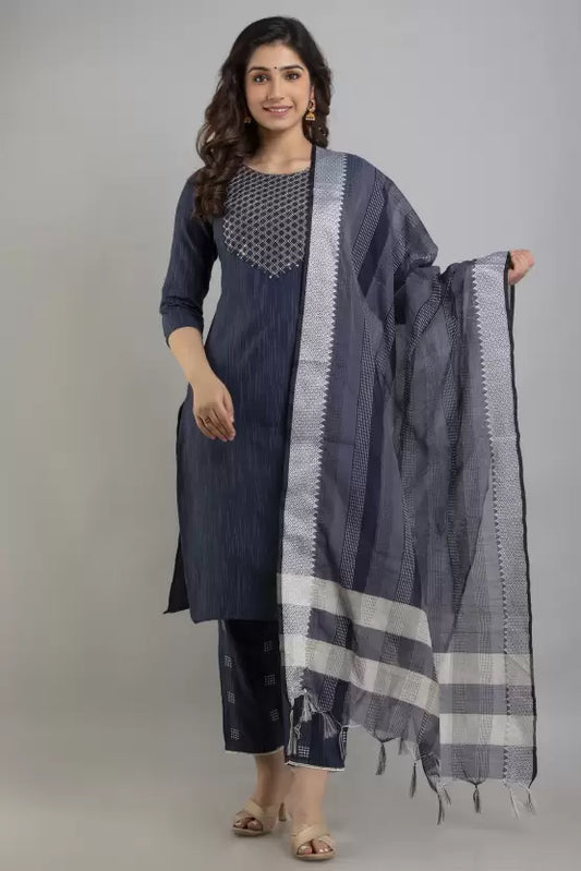 Women Kurta Pant And Dupatta Set Pure Cotton