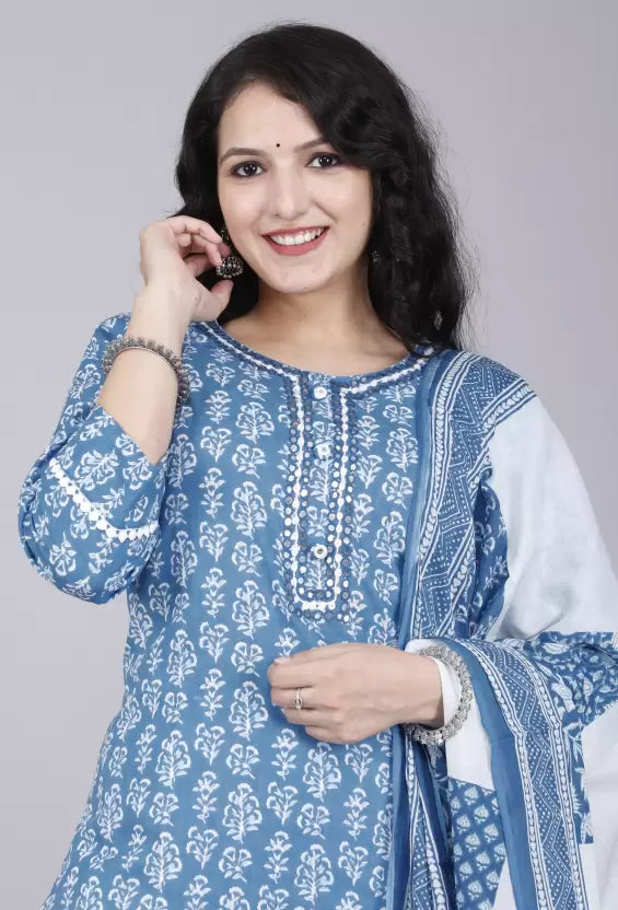 Women Kurta Pant And Dupatta Set Pure Cotton