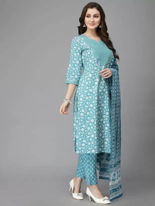 Women Kurta Pant And Dupatta Set Pure Cotton