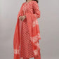 Women Red Kurta Pant And Dupatta Set Pure Cotton