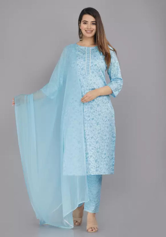 Women Kurta Pant And Dupatta Set Viscose Rayon