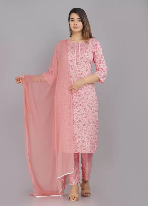 Women Kurta Pant And Dupatta Set Viscose Rayon