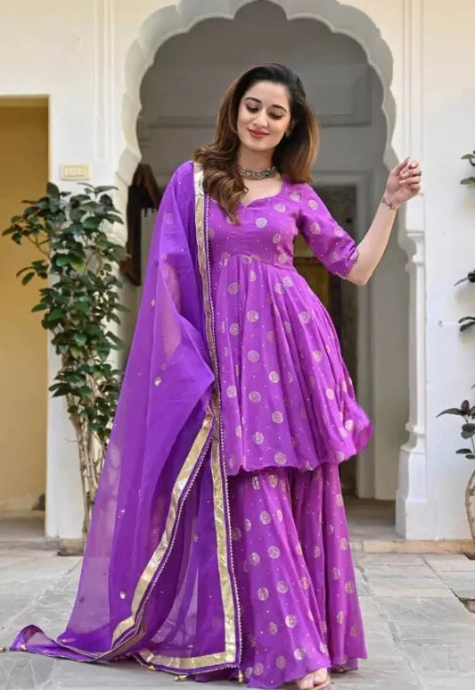 Women Kurta Sharara and Dupatta Set Viscose Rayon