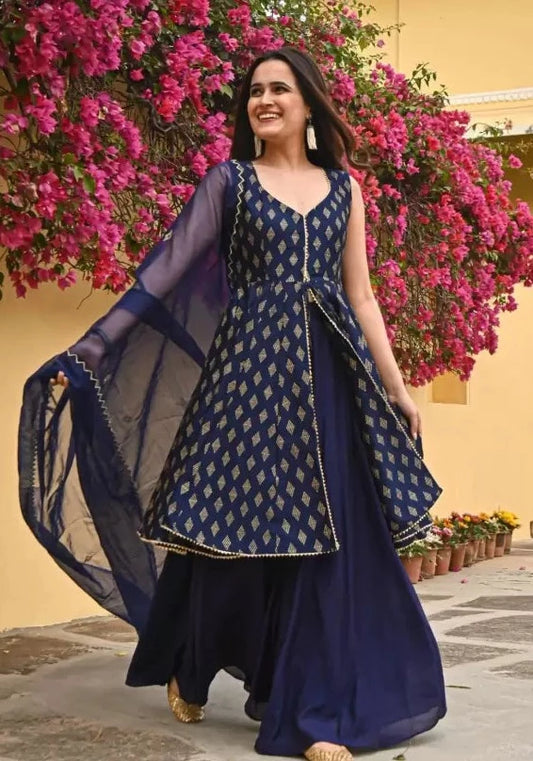 Women Kurta Sharara and Dupatta Set Viscose Rayon