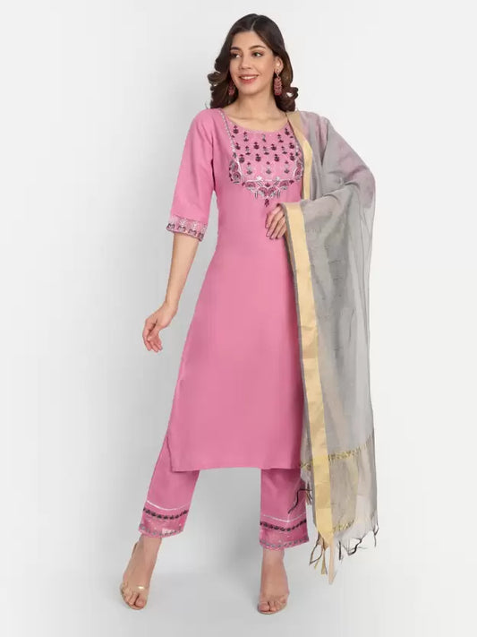 Women Kurta and Palazzo Set Cotton Blend