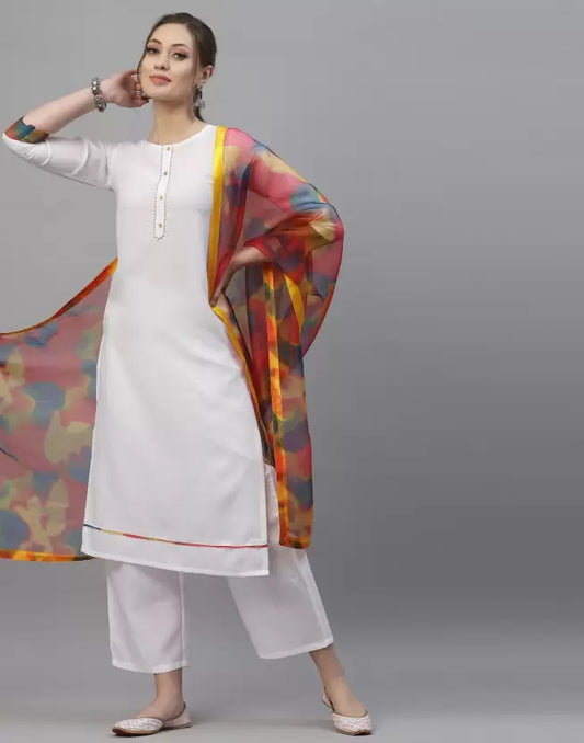 Women Kurta and Palazzo Set Cotton Blend Silk Blend