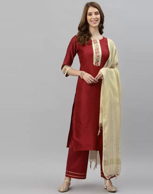 Women Kurta and Palazzo Set Cotton Blend Silk Blend