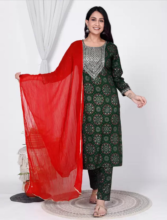 Women Kurta and Pant Set Viscose Rayon