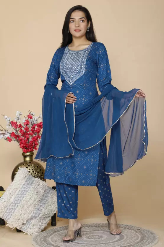 Women Kurta and Pant Set Viscose Rayon