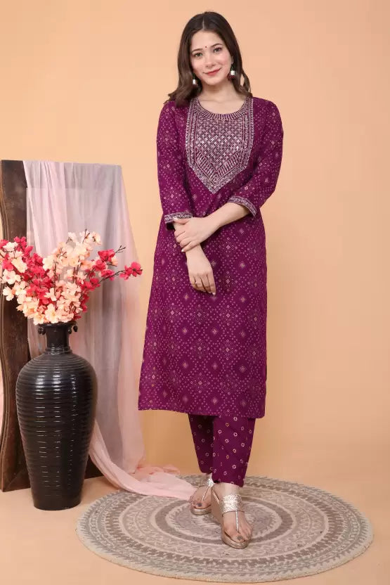 Women Kurta and Pant Set Viscose Rayon