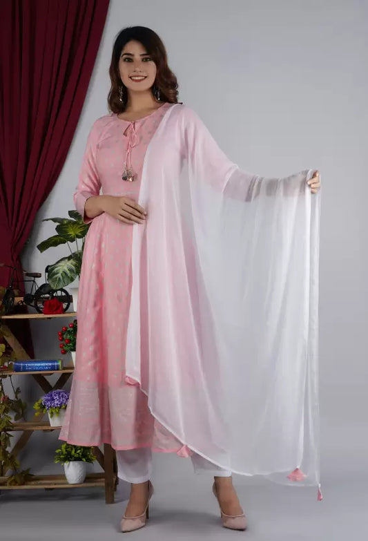 Women Kurta and Pyjama Set Viscose Rayon