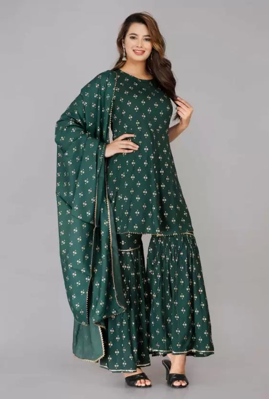 Women Kurta and Sharara Set Viscose Rayon