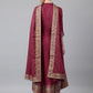 Women Maroon Ethnic Motifs Kurta with Churidar & With Dupatta