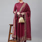 Women Maroon Ethnic Motifs Kurta with Churidar & With Dupatta