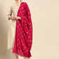 Women Off White & Pink Ethnic Motifs Yoke Design Kurta with Trousers & With Dupatta