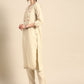 Women Off White & Pink Ethnic Motifs Yoke Design Kurta with Trousers & With Dupatta