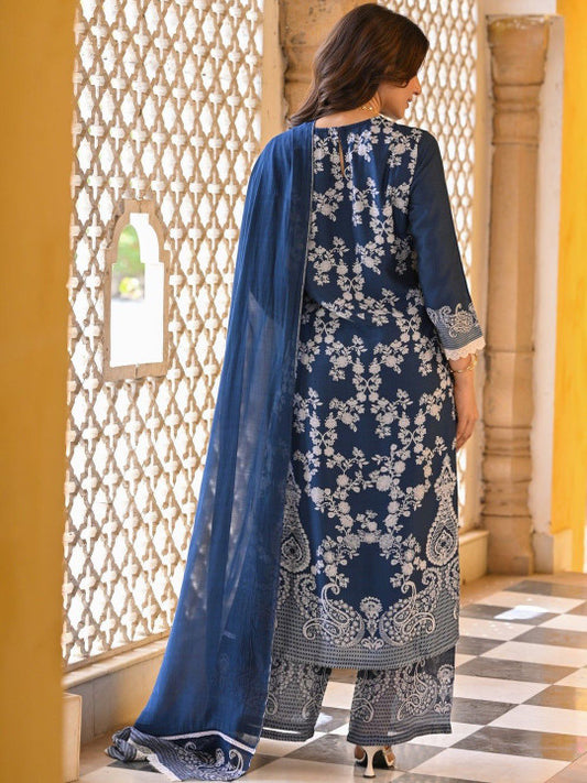 Women Paisley Printed Regular Thread Work Kurta with Trousers & With Dupatta