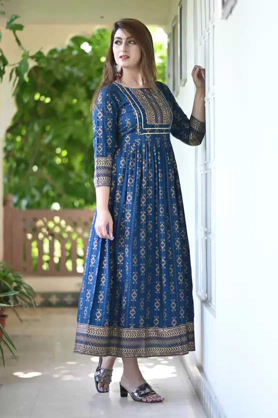 Women Printed Viscose Rayon Anarkali Kurta