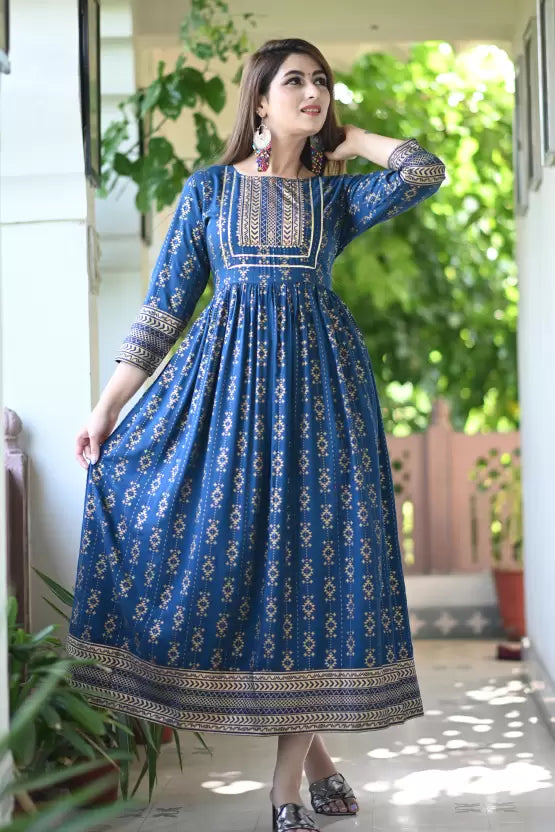 Women Printed Viscose Rayon Anarkali Kurta